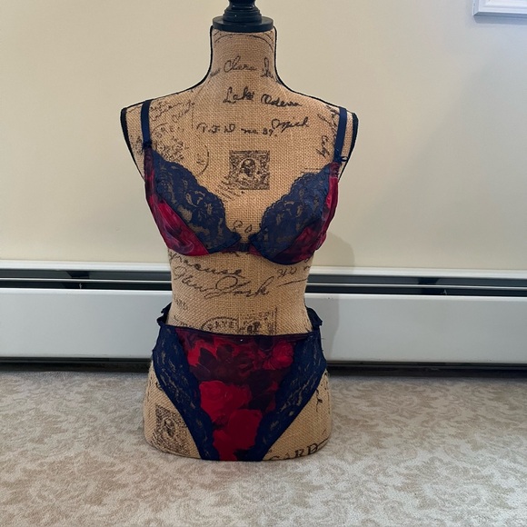 Vanity Fair Other - Vintage 90’s Vanity Fair Bra and panty set. Blue /Red satin and lace. Bra- 36C